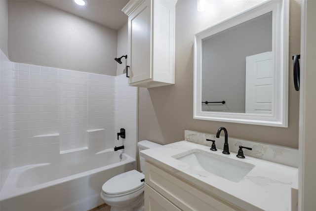 full bathroom featuring toilet, shower / bathtub combination, and vanity
