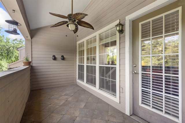view of patio / terrace featuring covered porch and ceiling fan
