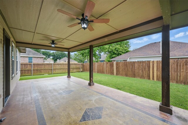 view of patio with ceiling fan and a fenced backyard