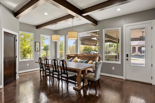 992 Anna Cade Rd, Rockwall, TX 75087 - dining room with baseboards, beam ceiling, dark wood-style floors, and recessed lighting