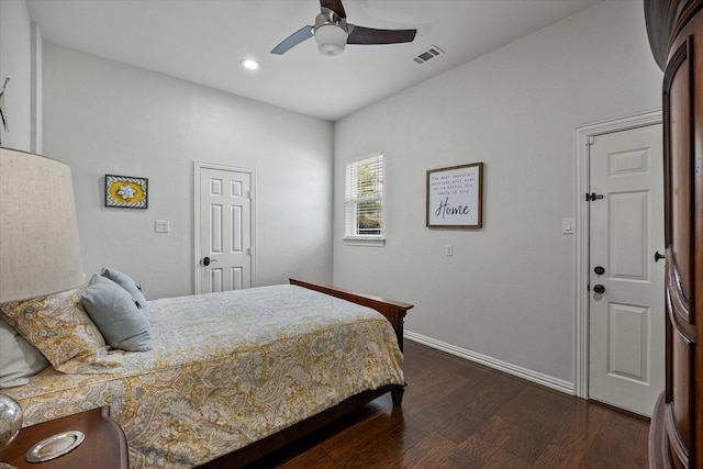 992 Anna Cade Rd, Rockwall, TX 75087 - bedroom with dark wood finished floors, baseboards, ceiling fan, and recessed lighting
