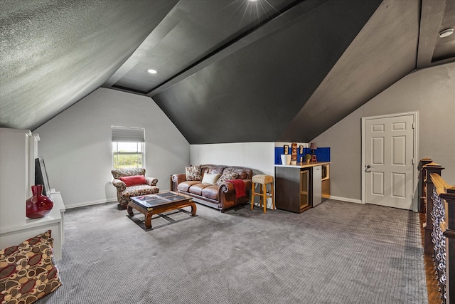 992 Anna Cade Rd, Rockwall, TX 75087 - living room featuring lofted ceiling, baseboards, and carpet flooring