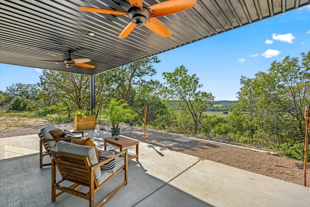 195 Lookout Pt, Stephenville, TX 76401 - view of patio / terrace with ceiling fan and view of scattered trees