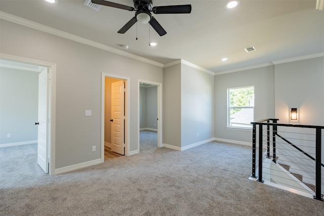 14835 Fallow Ln, Tyler, TX 75706 - unfurnished room featuring visible vents, carpet, recessed lighting, and ornamental molding