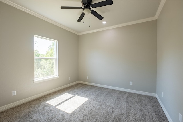 14835 Fallow Ln, Tyler, TX 75706 - spare room featuring baseboards, recessed lighting, a ceiling fan, carpet floors, and ornamental molding