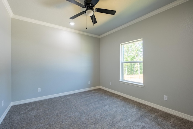14835 Fallow Ln, Tyler, TX 75706 - unfurnished room featuring dark carpet, crown molding, baseboards, and ceiling fan