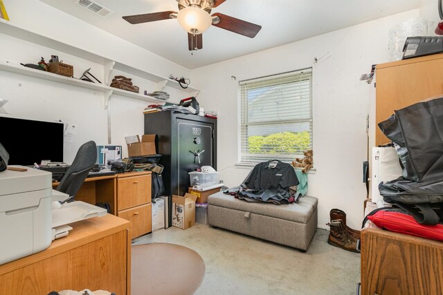 carpeted bedroom featuring a ceiling fan