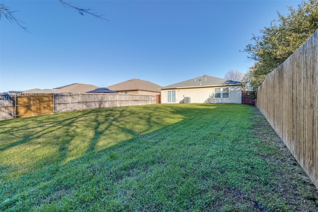 view of yard with a fenced backyard