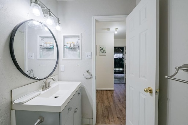 bathroom featuring wood finished floors and vanity