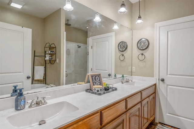 13043 W County Road 4182, Henderson, TX 75654 - bathroom with a shower stall, a sink, and double vanity
