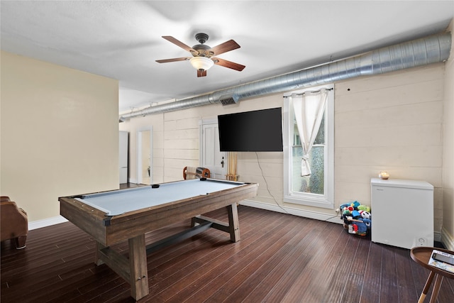 501 N Anglin St, Cleburne, TX 76031 - game room featuring baseboards, wood finished floors, ceiling fan, and billiards