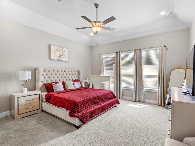 178 Dundee Ct, Argyle, TX 76226 - bedroom with light carpet, baseboards, recessed lighting, and ceiling fan