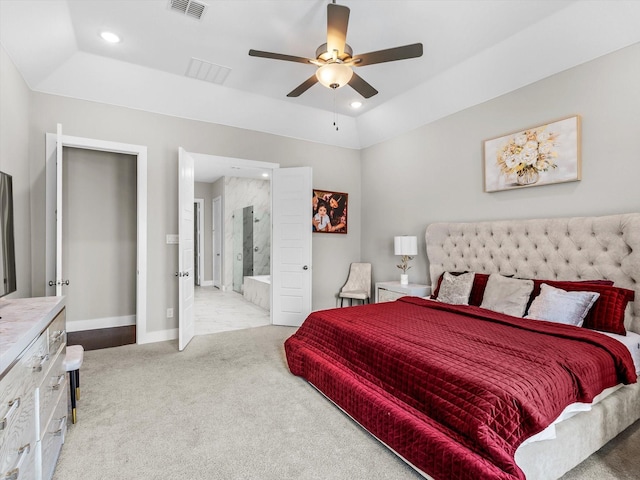 178 Dundee Ct, Argyle, TX 76226 - carpeted bedroom with baseboards, visible vents, recessed lighting, and ceiling fan