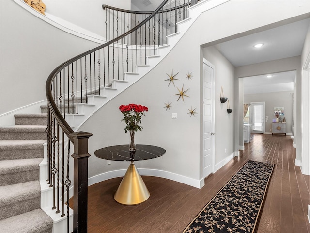 178 Dundee Ct, Argyle, TX 76226 - foyer featuring baseboards, stairway, hardwood / wood-style flooring, and recessed lighting