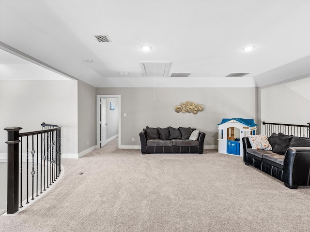 178 Dundee Ct, Argyle, TX 76226 - carpeted living area with attic access, baseboards, and visible vents