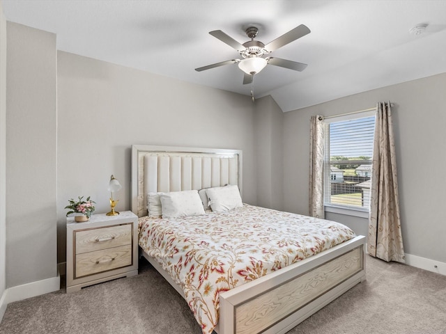 178 Dundee Ct, Argyle, TX 76226 - bedroom featuring ceiling fan, light carpet, lofted ceiling, and baseboards