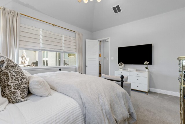 13645 Sweetwalk Pl, Fort Worth, TX 76008 - bedroom with light carpet, vaulted ceiling, and baseboards