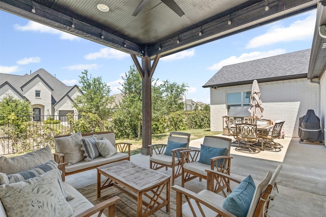 13645 Sweetwalk Pl, Fort Worth, TX 76008 - view of patio / terrace featuring outdoor lounge area, a ceiling fan, and outdoor dining area