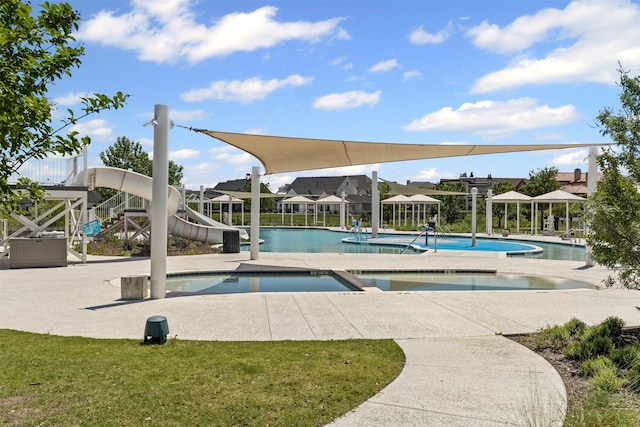 13645 Sweetwalk Pl, Fort Worth, TX 76008 - community pool featuring a hot tub, a yard, and a patio