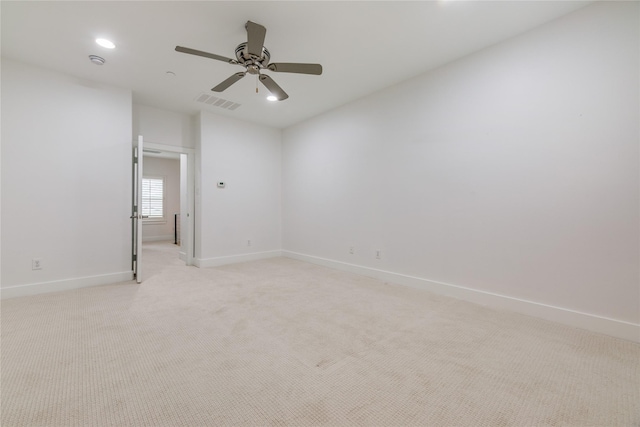 3907 Cole Ave Unit 5, Dallas, TX 75204 - empty room with ceiling fan, light carpet, baseboards, visible vents, and recessed lighting
