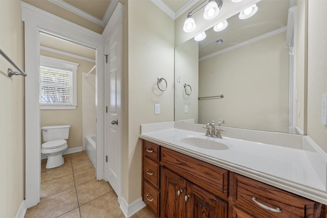 110 Bob White Cir, Lorena, TX 76655 - full bathroom featuring tile patterned floors, vanity, toilet, ornamental molding, and visible vents