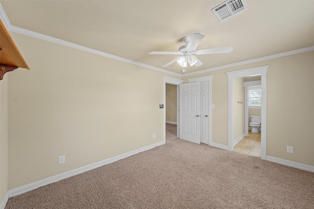 110 Bob White Cir, Lorena, TX 76655 - unfurnished bedroom featuring baseboards, visible vents, light colored carpet, and ornamental molding