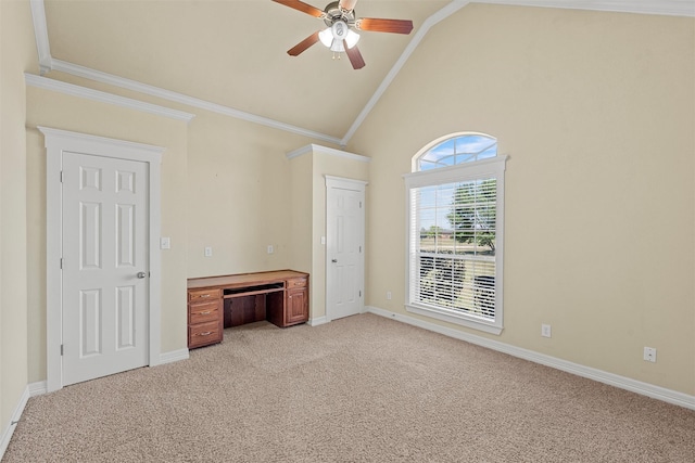 110 Bob White Cir, Lorena, TX 76655 - unfurnished bedroom featuring light carpet, baseboards, high vaulted ceiling, and ornamental molding