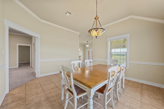 110 Bob White Cir, Lorena, TX 76655 - dining space with visible vents, a ceiling fan, baseboards, and light tile patterned floors
