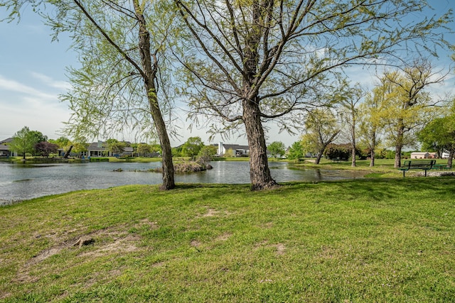 view of yard with a water view