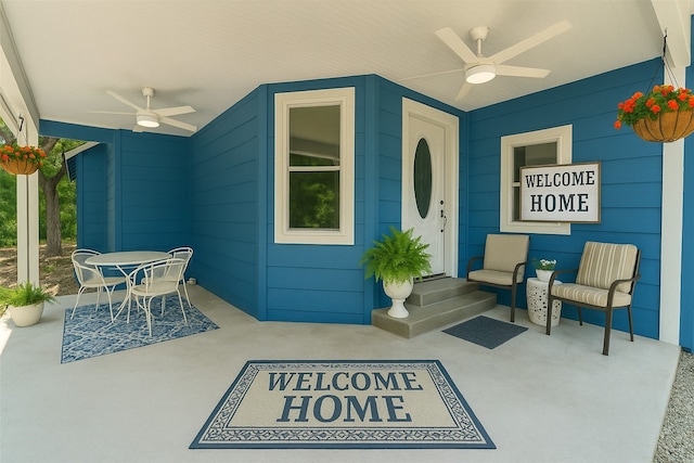 479 County Road 27450, Honey Grove, TX 75477 - view of exterior entry featuring ceiling fan