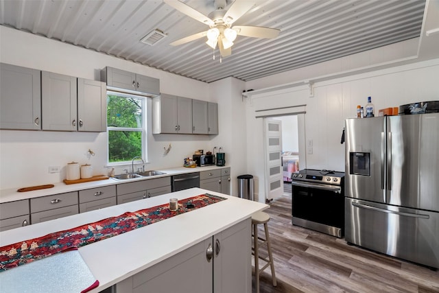 479 County Road 27450, Honey Grove, TX 75477 - kitchen with appliances with stainless steel finishes, gray cabinetry, a sink, and visible vents