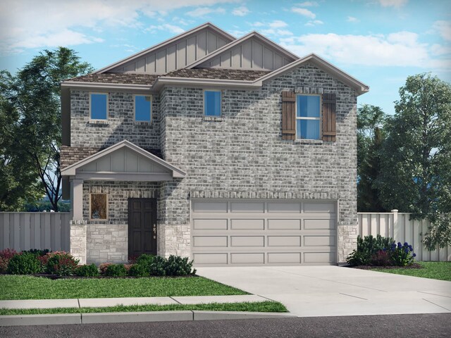 view of front of home featuring concrete driveway, an attached garage, fence, and board and batten siding