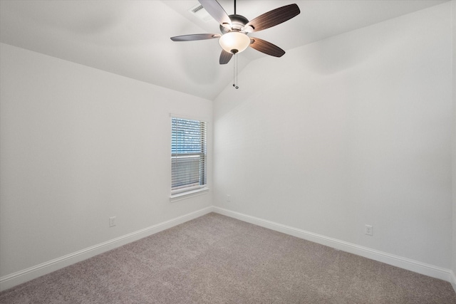 1503 Evening Primrose Dr, Mansfield, TX 76063 - spare room featuring ceiling fan, light colored carpet, vaulted ceiling, and baseboards