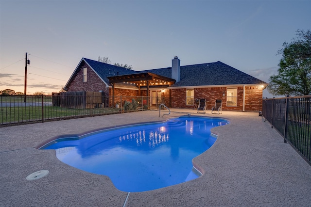 view of swimming pool with a fenced in pool, a patio area, and fence