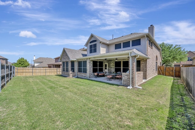 2952 Bahia, Grand Prairie, TX 75054 - view of patio / terrace featuring a ceiling fan, area for grilling, a fenced backyard, grilling area, and outdoor dining area