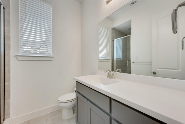 4600 Paintbrush Way, Aubrey, TX 76227 - full bath featuring visible vents, toilet, vanity, baseboards, and a stall shower