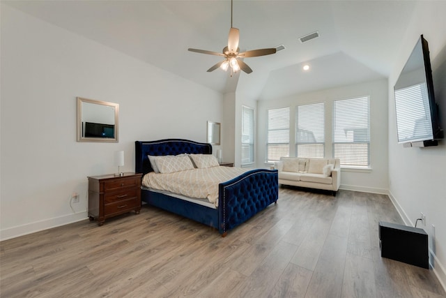 4600 Paintbrush Way, Aubrey, TX 76227 - bedroom with vaulted ceiling, light wood finished floors, visible vents, and baseboards