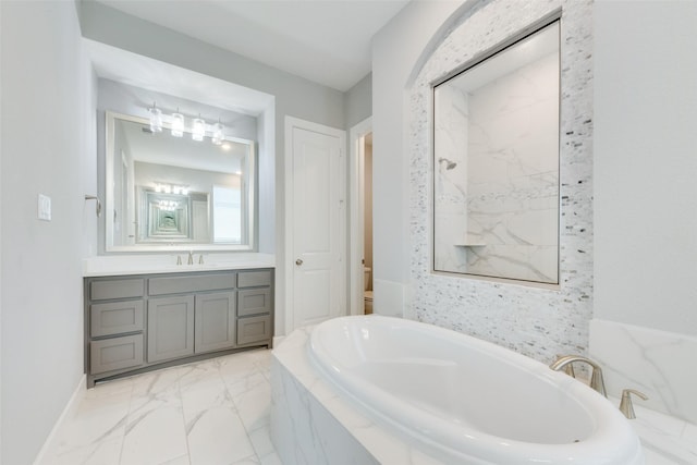 4600 Paintbrush Way, Aubrey, TX 76227 - bathroom featuring a bath, marble finish floor, vanity, and toilet