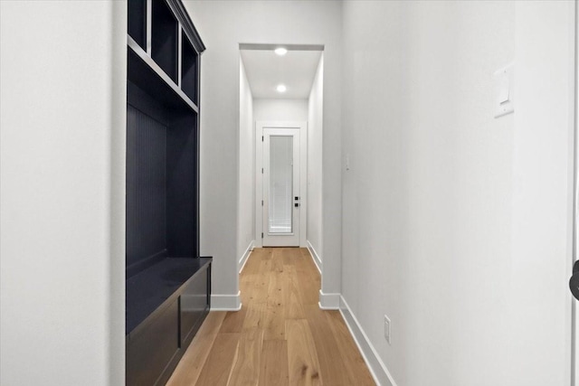 4120 Ridgecrest Dr, Flower Mound, TX 75022 - mudroom featuring baseboards, light wood-style floors, and recessed lighting