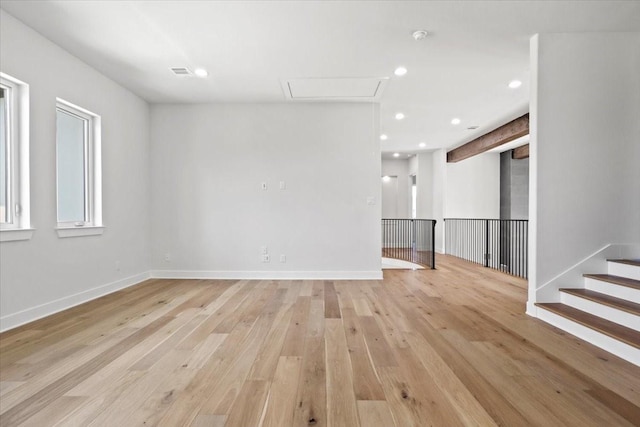 4120 Ridgecrest Dr, Flower Mound, TX 75022 - empty room featuring visible vents, recessed lighting, light wood finished floors, and baseboards