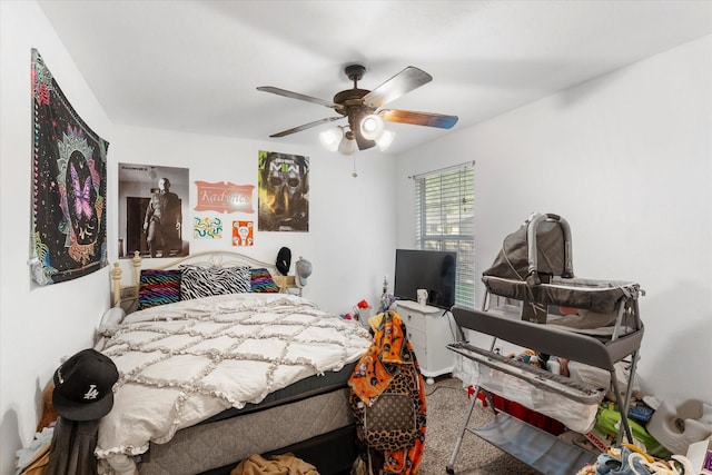 bedroom featuring carpet floors and ceiling fan