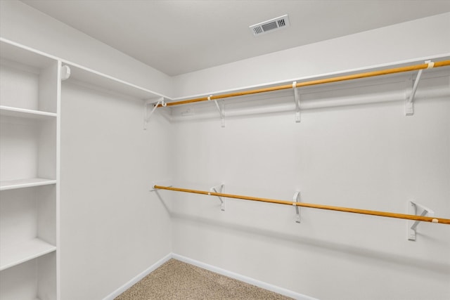spacious closet featuring carpet flooring and visible vents