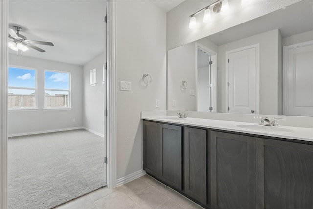 817 Hadley Dr, Princeton, TX 75071 - full bath featuring double vanity, a ceiling fan, and tile patterned floors