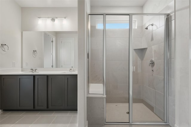 817 Hadley Dr, Princeton, TX 75071 - full bathroom with a stall shower, double vanity, and tile patterned flooring