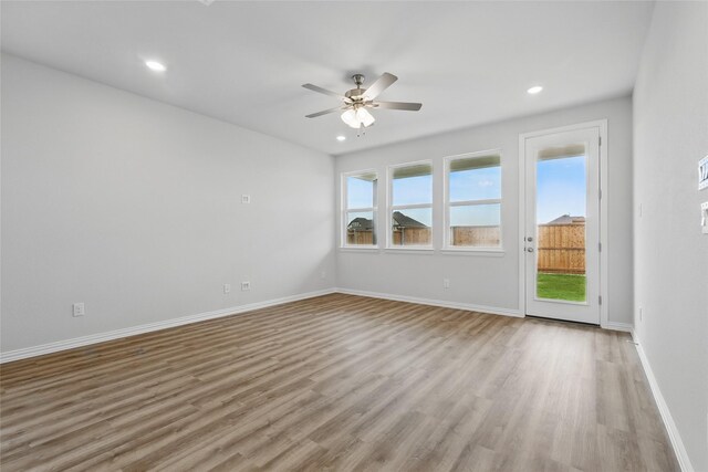 817 Hadley Dr, Princeton, TX 75071 - empty room featuring a ceiling fan, light wood-type flooring, and recessed lighting