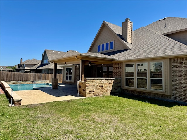 1005 Walford Dr, Forney, TX 75126 - rear view of house with a patio area, brick siding, ceiling fan, and a shingled roof