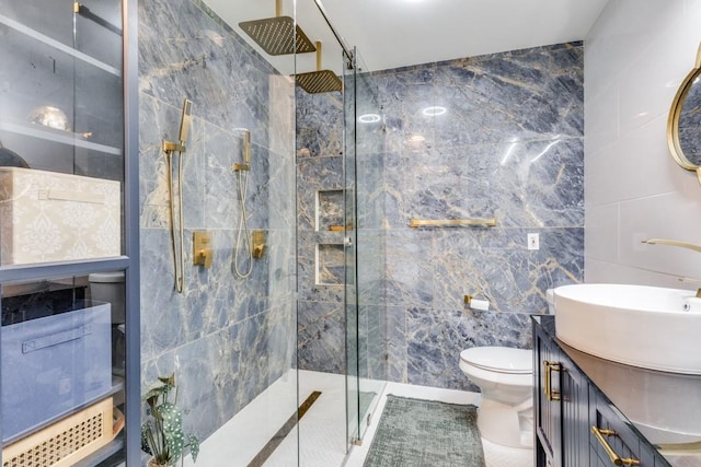 3031 Delaware Trl, Lake Worth, TX 76135 - bathroom featuring tile walls, a shower stall, and vanity
