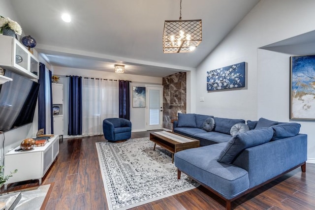 3031 Delaware Trl, Lake Worth, TX 76135 - living room featuring dark wood-type flooring, high vaulted ceiling, and recessed lighting