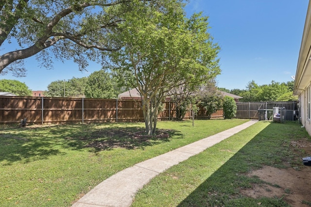 view of yard with a fenced backyard