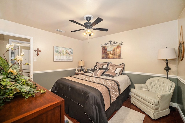 5625 Guadalajara Dr, North Richland Hills, TX 76180 - bedroom with wood finished floors, a ceiling fan, and baseboards